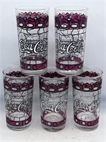 VINTAGE COCA COLA STAINED GLASS DRINKING GLASSES