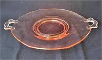 VTG Pink Depression Glass Plate with Handles
