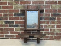 Vintage Wood Lantern Holder with Mirror