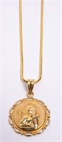 14K Yellow Gold Necklace w/ Cherub Pendant.