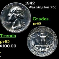 Proof 1942 Washington Quarter 25c Grades GEM Proof
