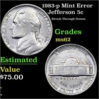 1983-p Jefferson Nickel Mint Error 5c Grades Selec