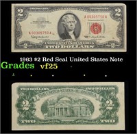 1963 $2 Red Seal United States Note Grades vf+