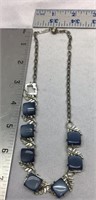 OF) BLUE SQUARE STONED SILVER NECKLACE, MISSING