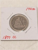 1877cc Seated Liberty Quarter Dollar