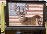 28x40 American Flag w/Buck Hanging Art Canvas