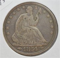 1854 SEATED HALF DOLLAR  VF