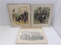 (3) Unframed Civil War Lithographs and Prints –