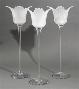Tulip Form Glass Candlestick Holders, 3