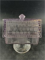 Lidded manganese glass cough drop box by Edgar Hoc