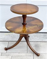 MAHOGANY LEATHER TOP TWO TIER ROUND TABLE