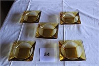 5 VINTAGE AMBER/BROWN GLASS ASH TRAYS