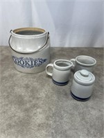 Monmouth pottery cookie jar and McCoy sugar and