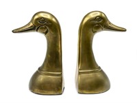 Vintage weighted brass mallard duck bookends