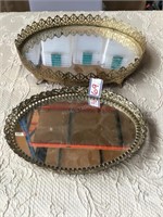 2 Vintage Oval Metal Mirrored Trays