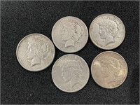 5 - 1923 PEACE SILVER DOLLARS