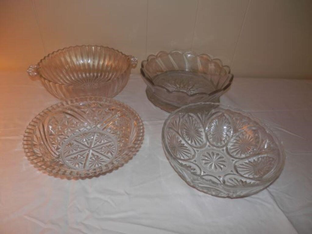 Group of 4 -  Lg Clear Glass bowls