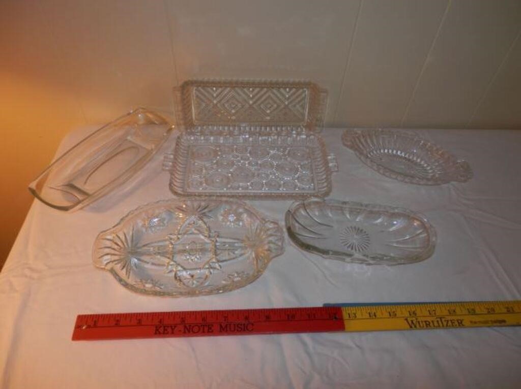 Group of 6-Clear glass Serving trays
