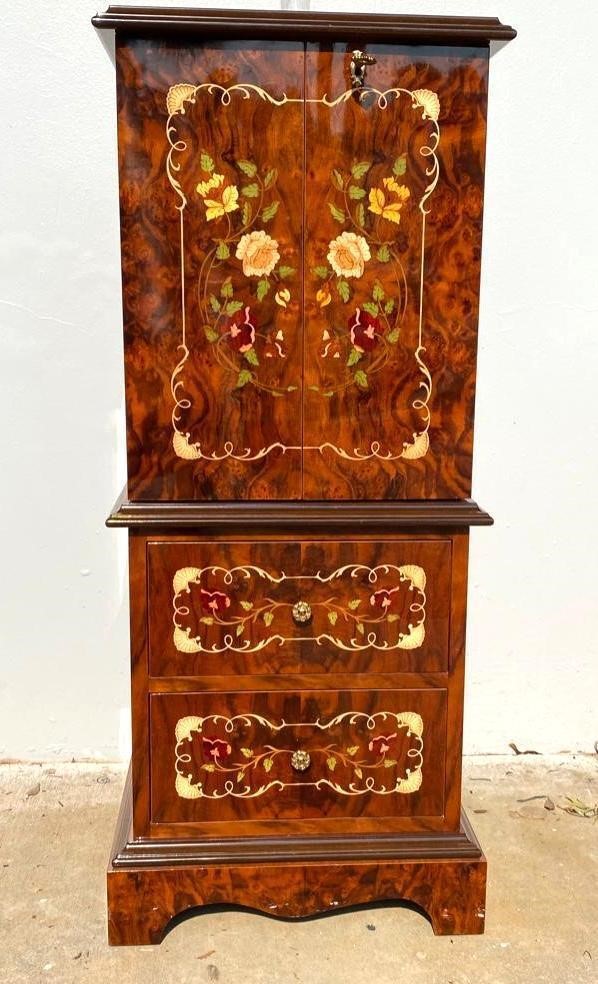 Custom Italian Briar Walnut Inlay Jewelry Armoire