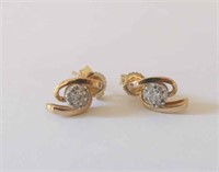 Pair 9ct yellow & white gold diamond earrings