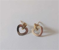 Pair 9ct white and yellow gold heart earrings
