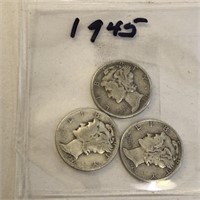 SILVER Mercury Dime LOT 1945