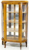 Vintage Oak Curved Glass China Cabinet