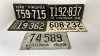(5) metal Virginia license plates ranging from