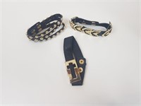 Gold Coloured, Leather Bracelets (x3)