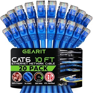 GearIT Cat 6 Ethernet Cable 10 ft (20-Pack) -