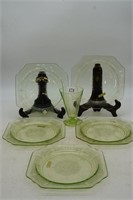 Green Depression Glass Princess Plates & One