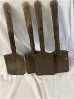 4 World War II fox hole shovels. 3 with names