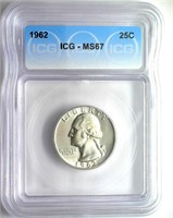 1962 Quarter ICG MS67 LISTS $2250