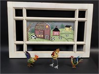 Glass Chickens & Hand Painted Window Art