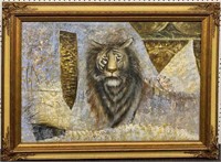 T. Arther Oil On Canvas Of Lion