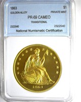 1836 $1 NNC PR69 CAM Trans. Golden Alloy Copy