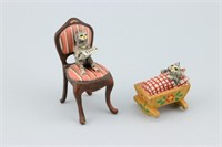 Vienna Bronze Kitten in Chair & Cradle