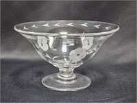 FLORAL ETCHED GLASS PEDESTAL BOWL