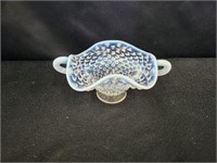 FENTON BLUE OPALESCENT HOBNAIL DOUBLE HANDLED