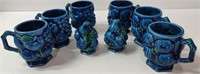 Set of 6 Blue Fruit Mugs w/ Salt & Pepper