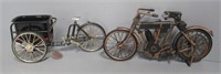 Die cast bicycles, one with basket measures 4" H