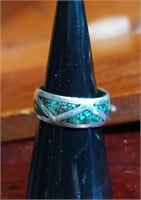 NATIVE AMERICAN CRUSHED TURQUOISE STERLING RING