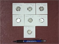 (7) Mercury Dimes: 1918, 1924, 1925, 1927, 1928,