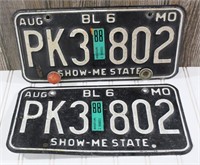 Vintage Missouri License Plate Set