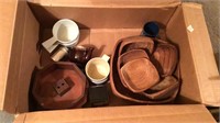 Set of wooden bowls, mugs, etc