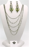 925 5-Strand Necklace, Earrings & Ring