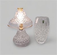 VINTAGE CRYSTAL LAMP AND WATERFORD VASE