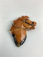 Butterscotch Bakelite horse brooch equestrian 21