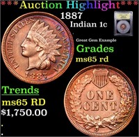 ***Auction Highlight*** 1887 Indian Cent 1c Graded