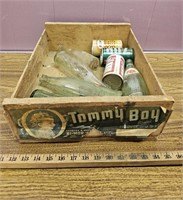 Vintage Tommy Boy Crate and Old Bottles & Cans-